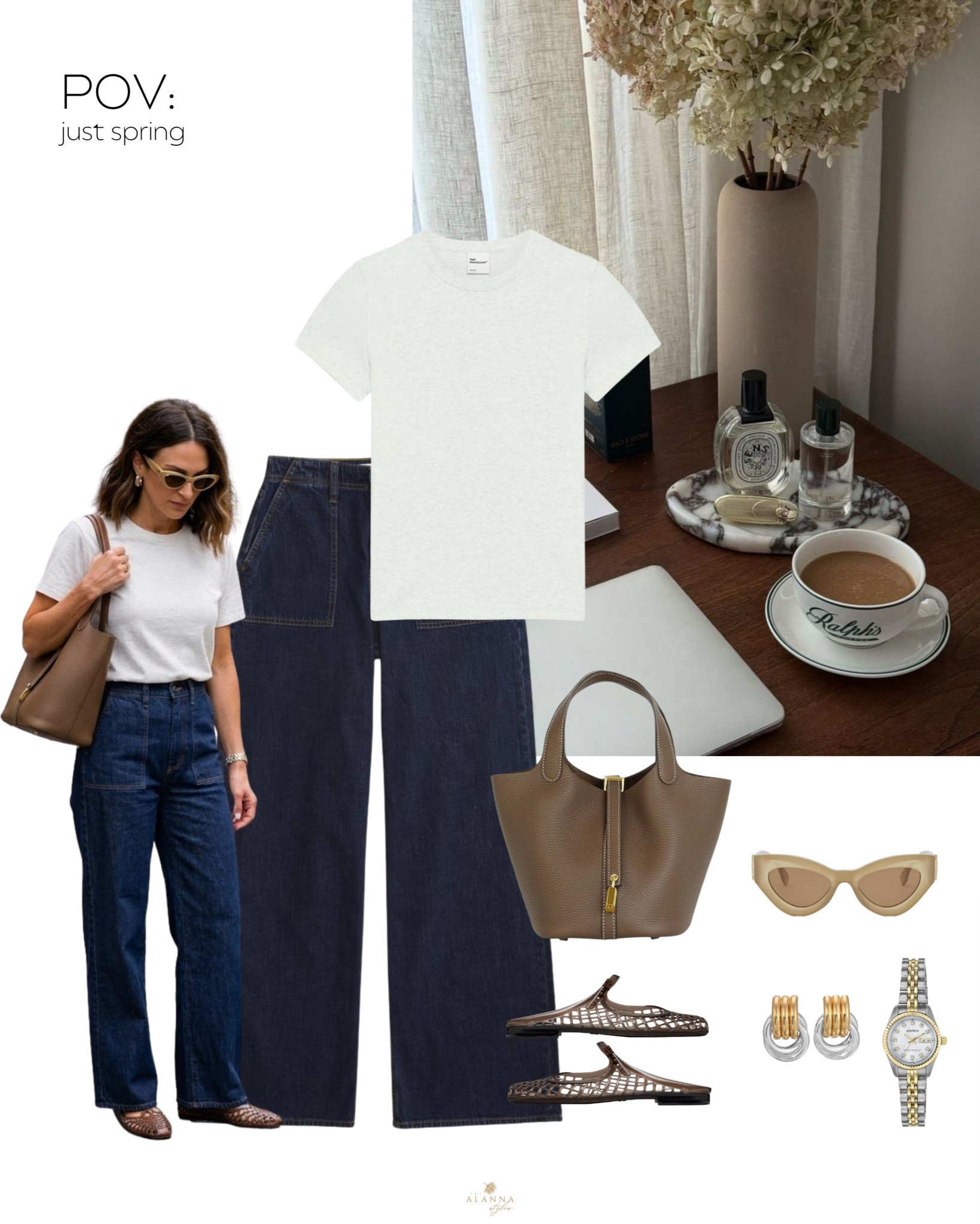 spring uniform: activated. 🐚☕️ you can never go wrong with a crisp white tee and dark wash denim. it’s the ultimate "quiet luxury" base that lets your accessories do the talking. these woven mules and the tan picon bag are currently on heavy rotation.

#LTKootd