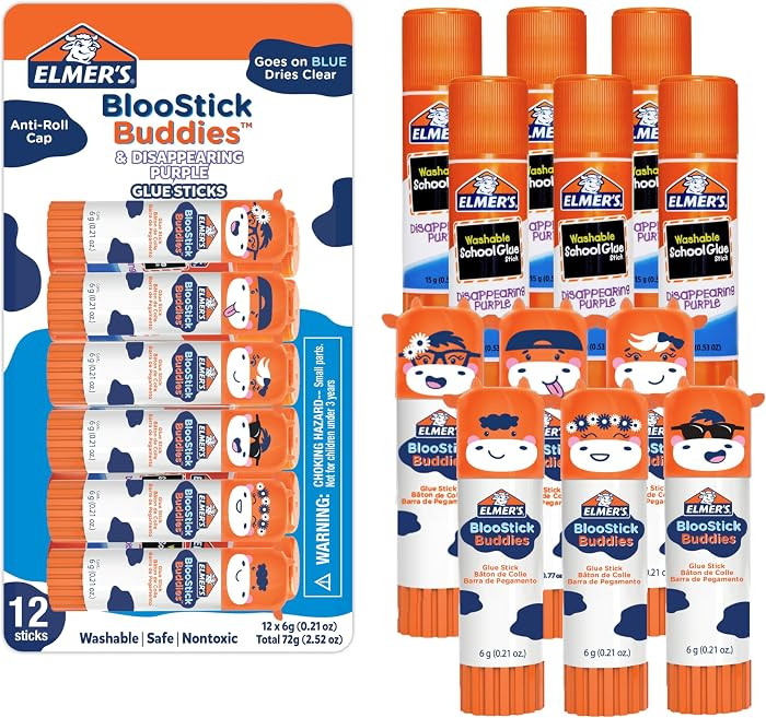 Elmer's Glue Sticks Combo Pack, BlooStick Buddies & Disappearing Purple, 6 Grams, 12 Count - Kids... | Amazon (US)