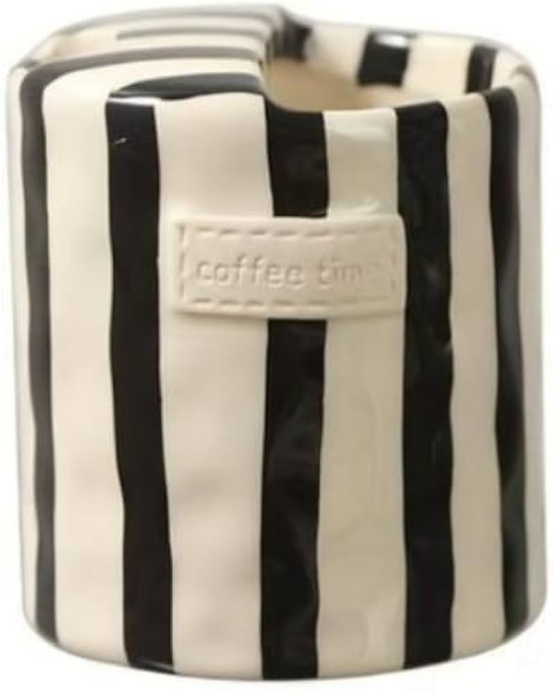 Retro Striped Hand-Painted Ceramic Mark Hand-Held Cup Heat-Resistant Non-Slip Double-Enjoy Cup fo... | Amazon (US)