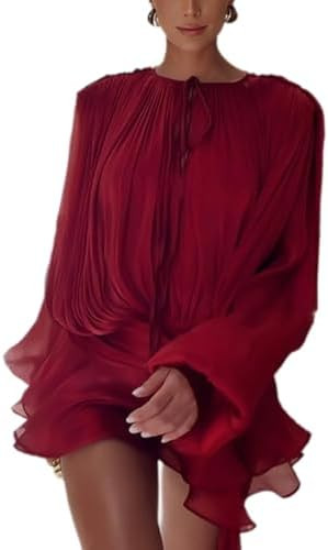 Wuitrie Elegant Women's 2 Piece Skirt Sets Long Sleeves Crew Neck Dress Top and Mini Bodycon Shor... | Amazon (US)