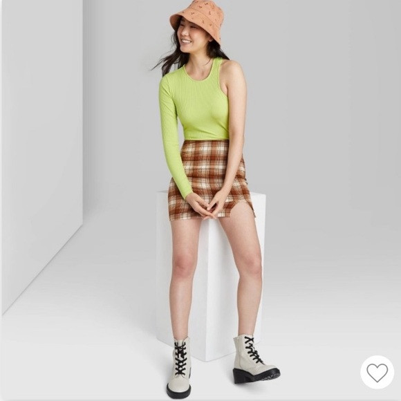 Wild Fable Ribbed Lime Green One Sleeve Bodysuit, Small | Poshmark