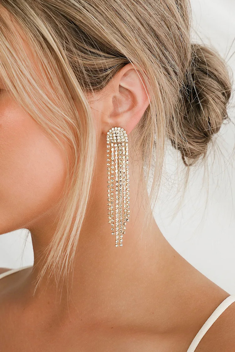 Glitz Gold Rhinestone Tassel Earrings | Lulus (US)