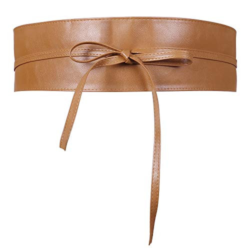 JASGOOD Women PU Leather Wide Waistband Obi Belt Ladies Wrap Around Retro Brown Belt,Brown,Fit Waist Size 32-37 Inch | Amazon (US)