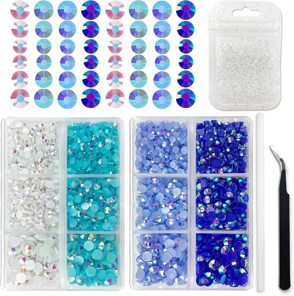 Assorted Jelly Resin Flatback Rhinestones Mix White Blue Sapphire Aquamarine AB Gems Stones Non H... | Amazon (US)
