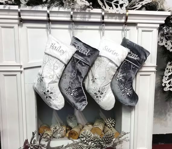 Personalized Christmas Stockings  Silver White Velvet | Etsy | Etsy (US)