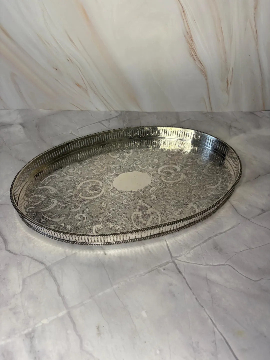 Vintage Sheffield Silver Plated Serving Tray – Engraved Copper Oval Platter - Etsy | Etsy (US)