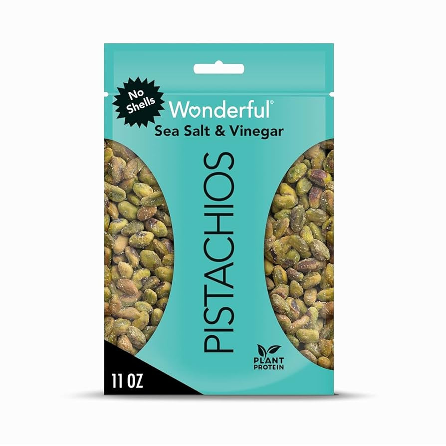 Wonderful Pistachios No Shells, Sea Salt & Vinegar Flavored Nuts, 11 Ounce Resealable Bag, Protei... | Amazon (US)