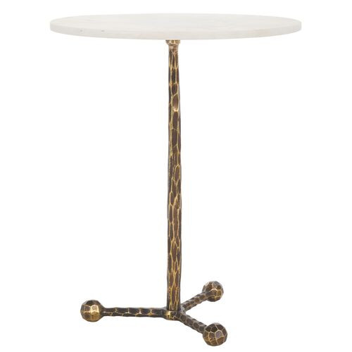 Serenae Round Accent Table, White/Antique Brass | One Kings Lane