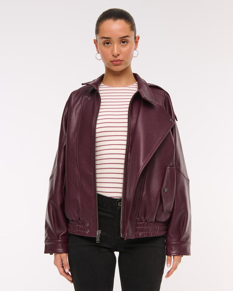 Relaxed Mockneck Vegan Leather Bomber Jacket | Abercrombie & Fitch (US)