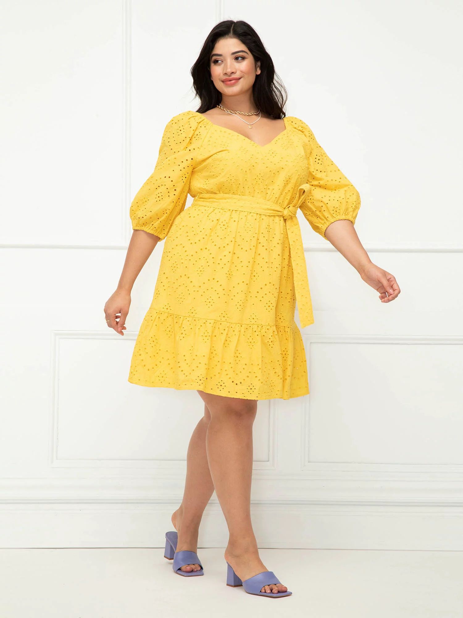 ELOQUII Elements Women's Plus Size Belted Eyelet Dress | Walmart (US)