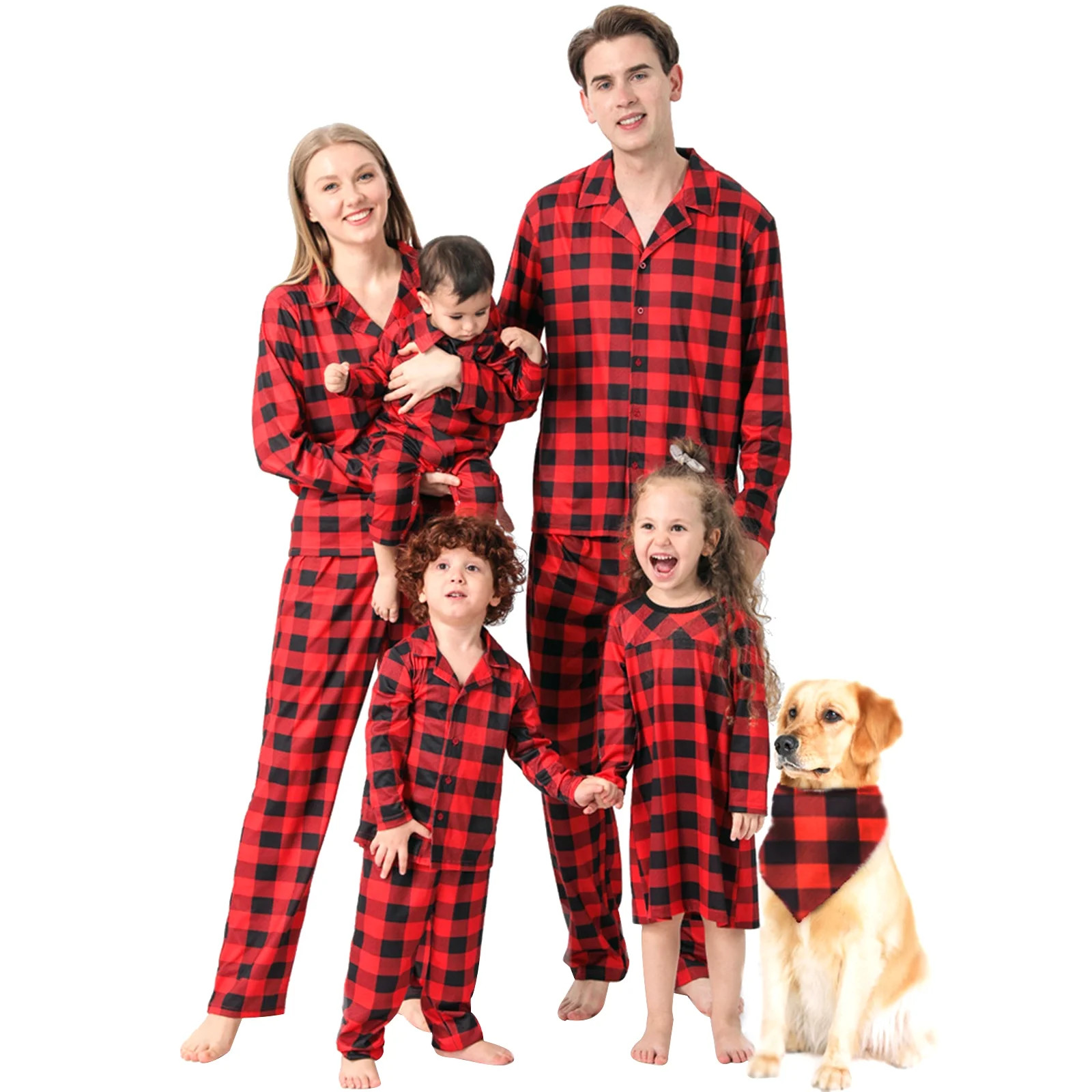 Hirigin Matching Family Christmas Pajamas Set Buffalo Plaid 2-Piece Holiday Pjs Button Up Jammies... | Walmart (US)