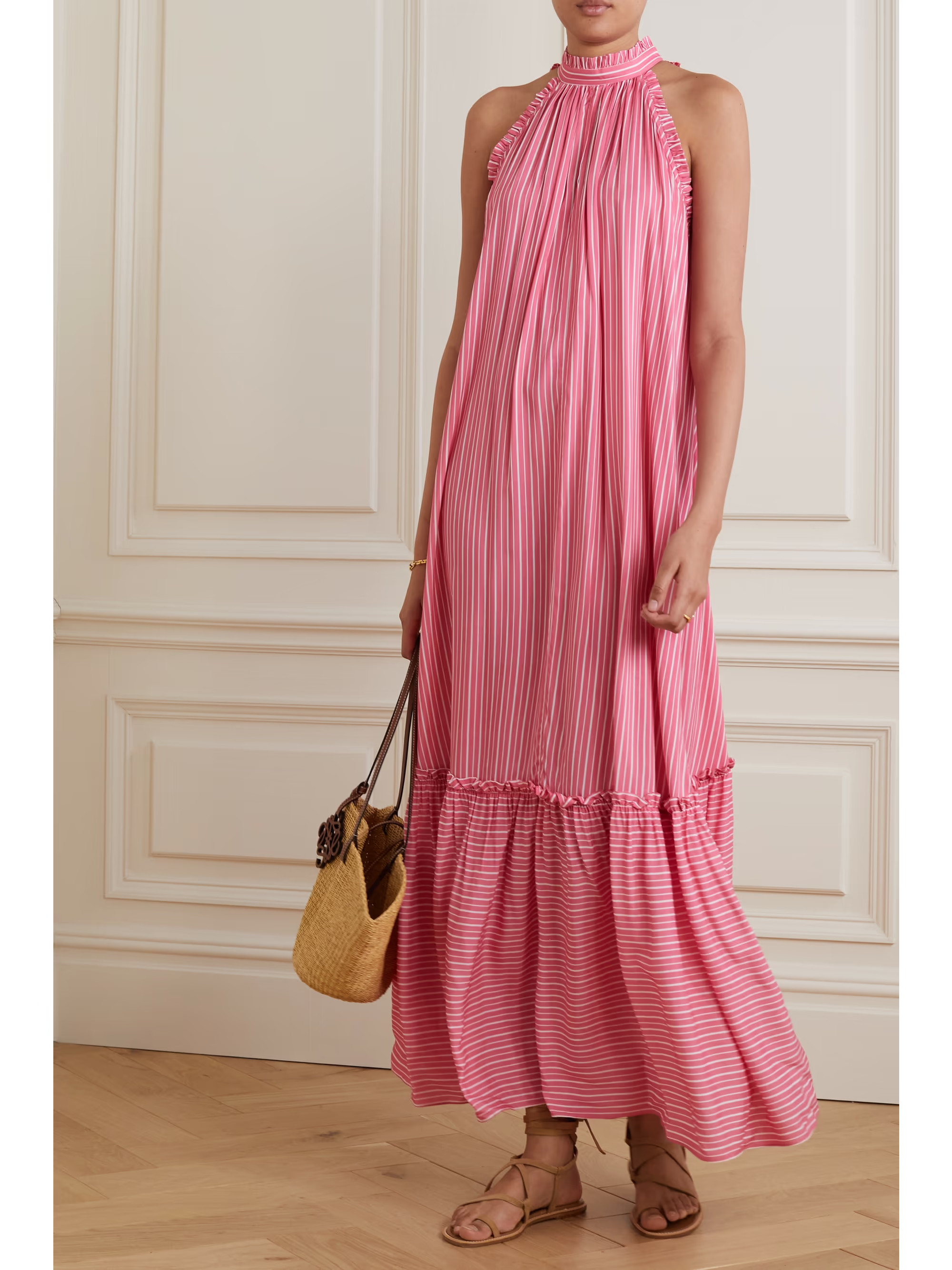 Melinda tiered ruffled striped poplin maxi dress | NET-A-PORTER (US)