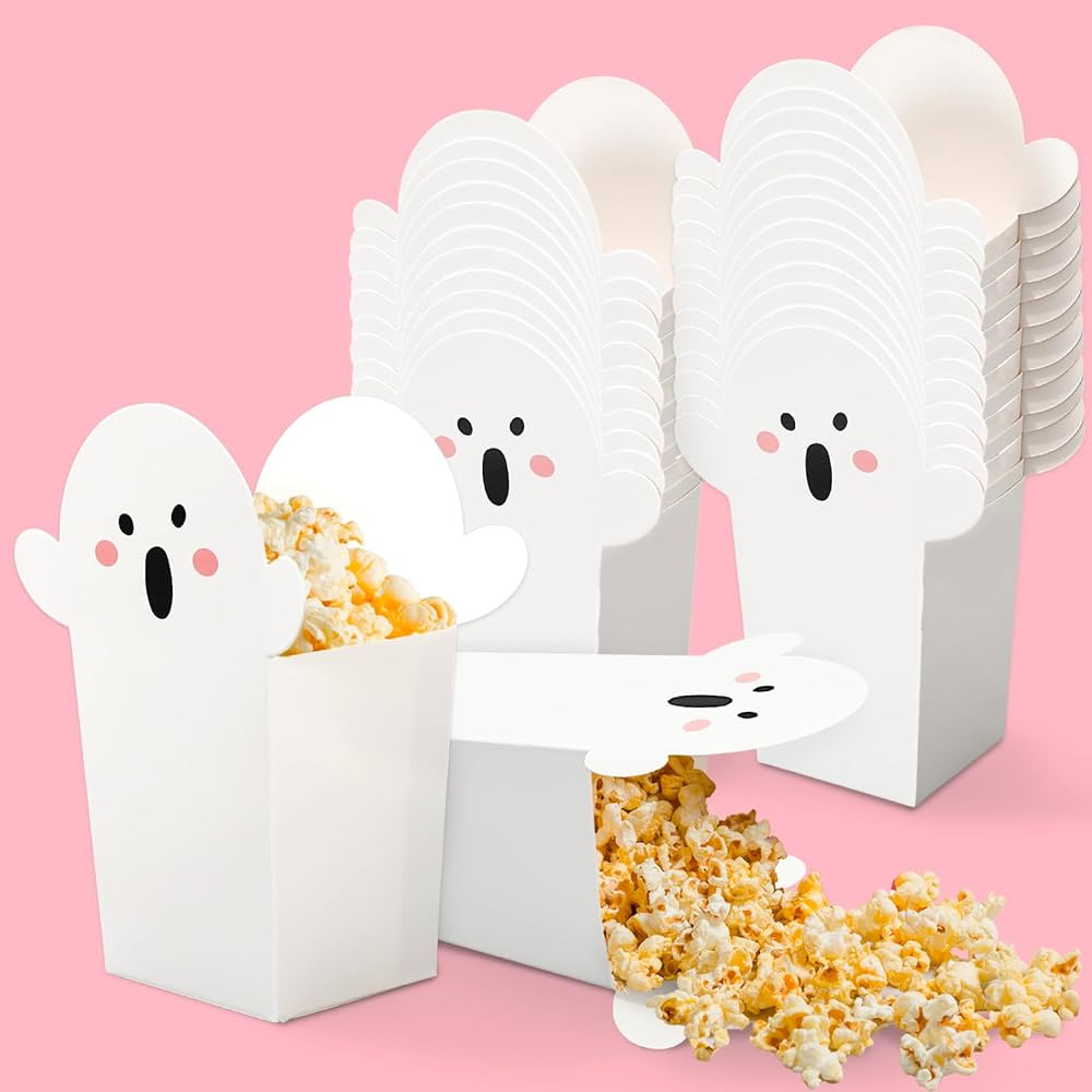 Whaline 24Pcs Halloween Popcorn Box Cute Ghost Popcorn Bucket Paper Candy Box for Movie Night Par... | Amazon (US)