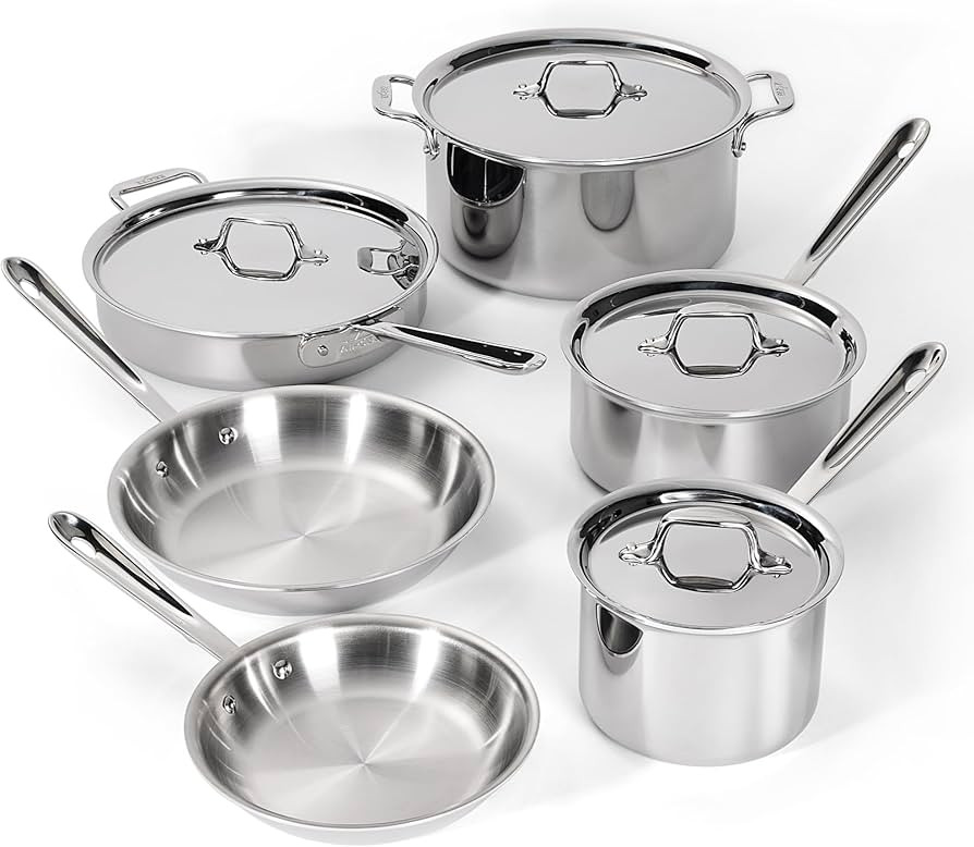 All-Clad D3 Stainless Steel Cookware Set - 10-Piece Pots and Pans Set, Induction, Oven Broiler Sa... | Amazon (US)
