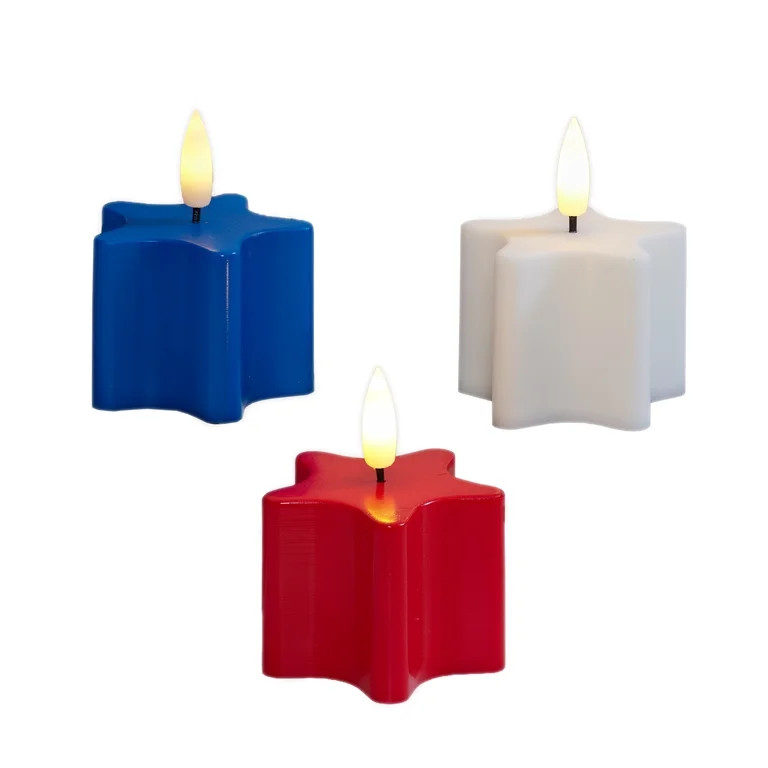 Battery-Operated LED Star Tealights, Warm White, 3.1", 3 Count, Patriotic by Way To Celebrate | Walmart (US)
