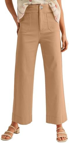 miduo Womens High Waisted Cropped Wide Leg Stretchy Straight Pants Trousers with Pockets | Amazon (US)