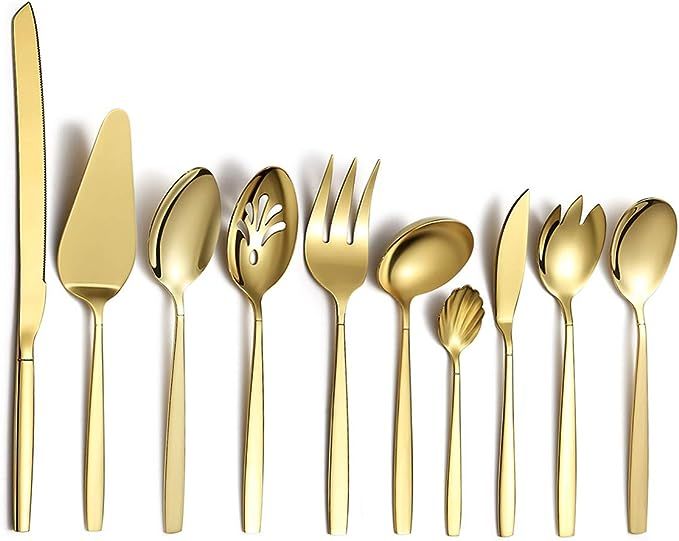 Berglander Gold Serving Utensils 10 Pieces, Titanium Golden Plating Serving Spoons, Included Cake... | Amazon (US)