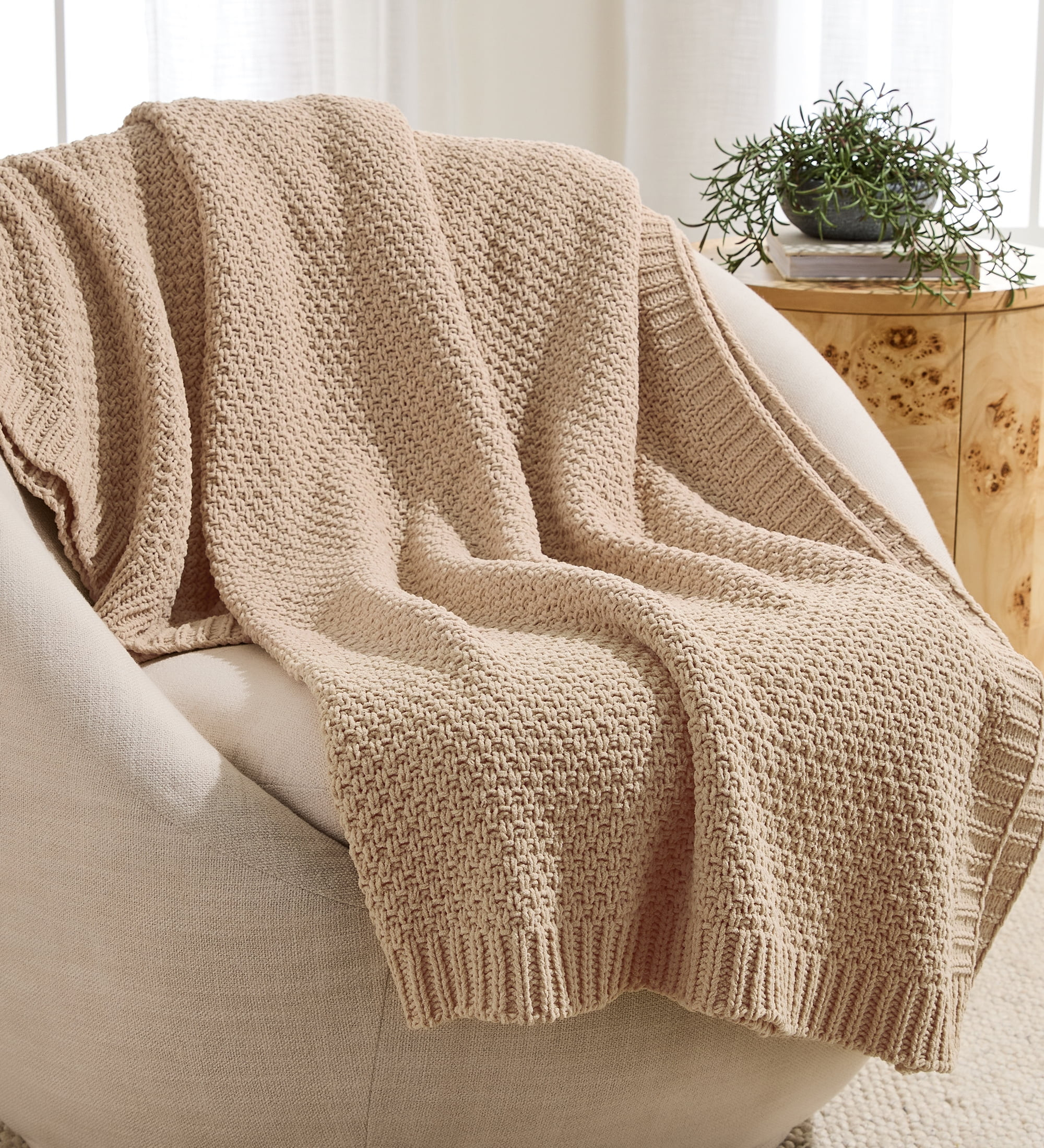 Better Homes & Gardens Chenille Knit Super Soft Oversized Throw Blanket, Almond Biscuit | Walmart (US)