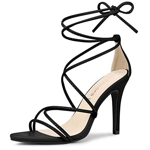 Allegra K Women's Strappy Heels Lace Up Stiletto Black Heel Sandals 8.5 M US | Amazon (US)
