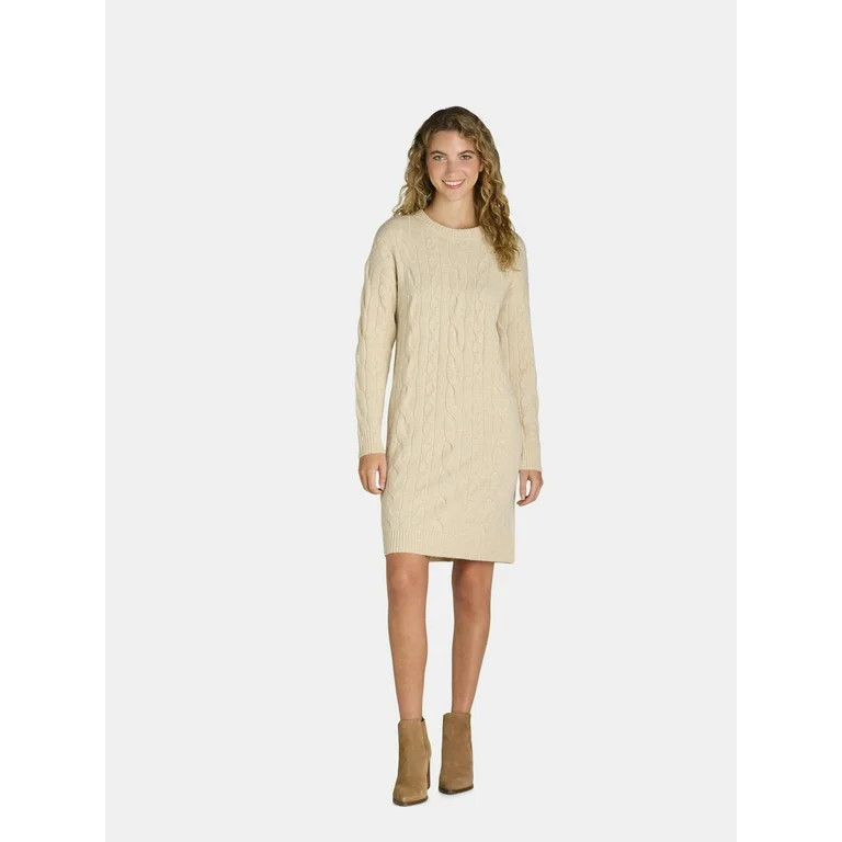 Time and Tru Women's and Women's Plus Cable Sweater Dress with Long Sleeves, Sizes XS-3XL - Walma... | Walmart (US)