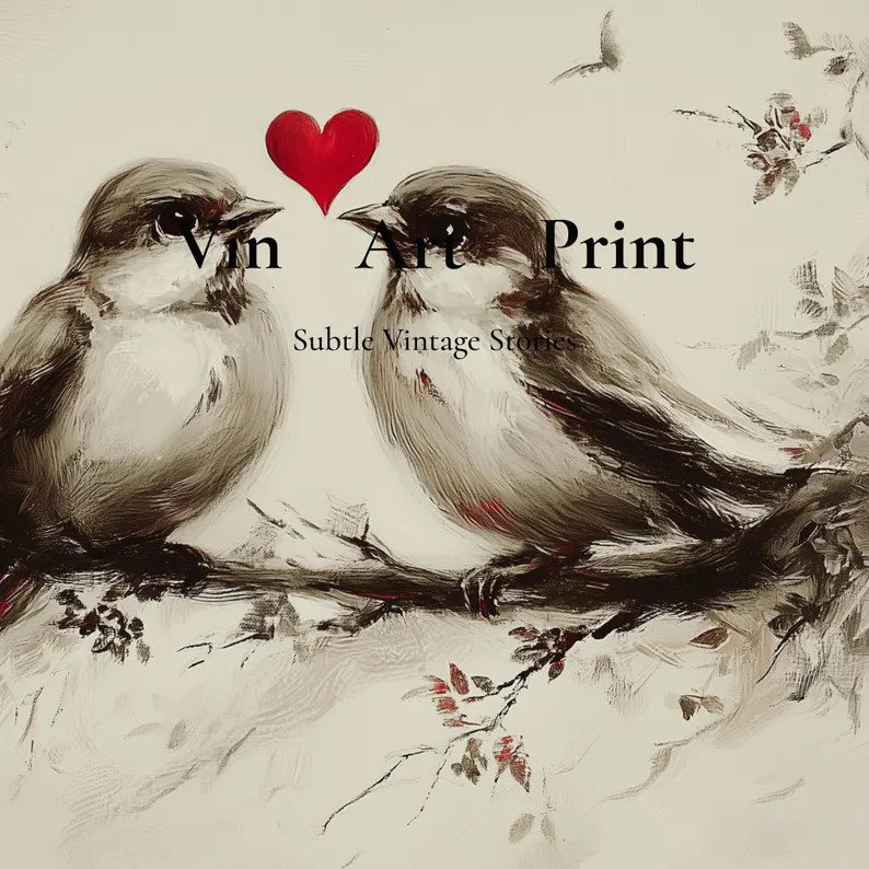 Birds on Branch Print, Rustic Valentine's Day Decor (digital Download) - Etsy | Etsy (US)