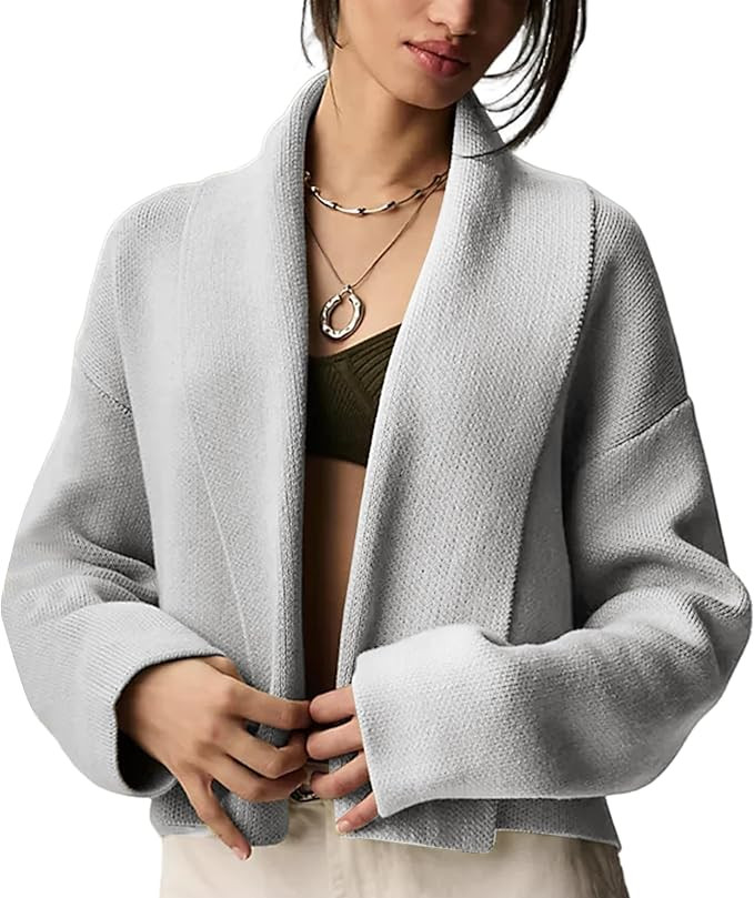 Wyeysyt Womens Cropped Cardigan Sweater Oversized Lapel Chunky Knit Long Sleeve Sweater Open Fron... | Amazon (US)