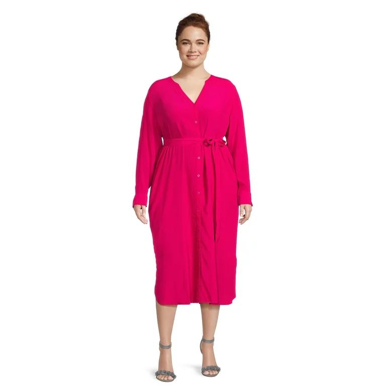 Terra & Sky Women's Plus Size Midi Shirt Dress | Walmart (US)