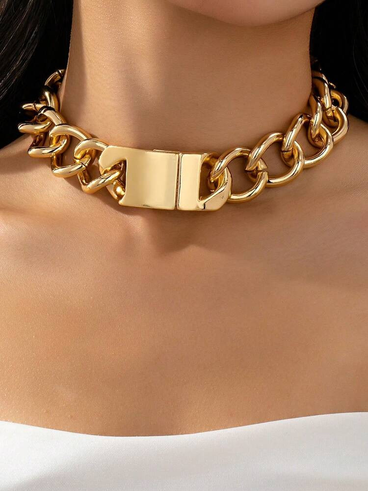 1pc Gold Thick Chain Choker Necklace With Magnetic Clasp For Women | SHEIN