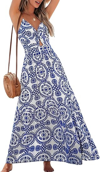 CUPSHE Women's Maxi Dress Floral Print Twisted V Neck Sleeveless Long Dress Summer Casual Dress | Amazon (US)