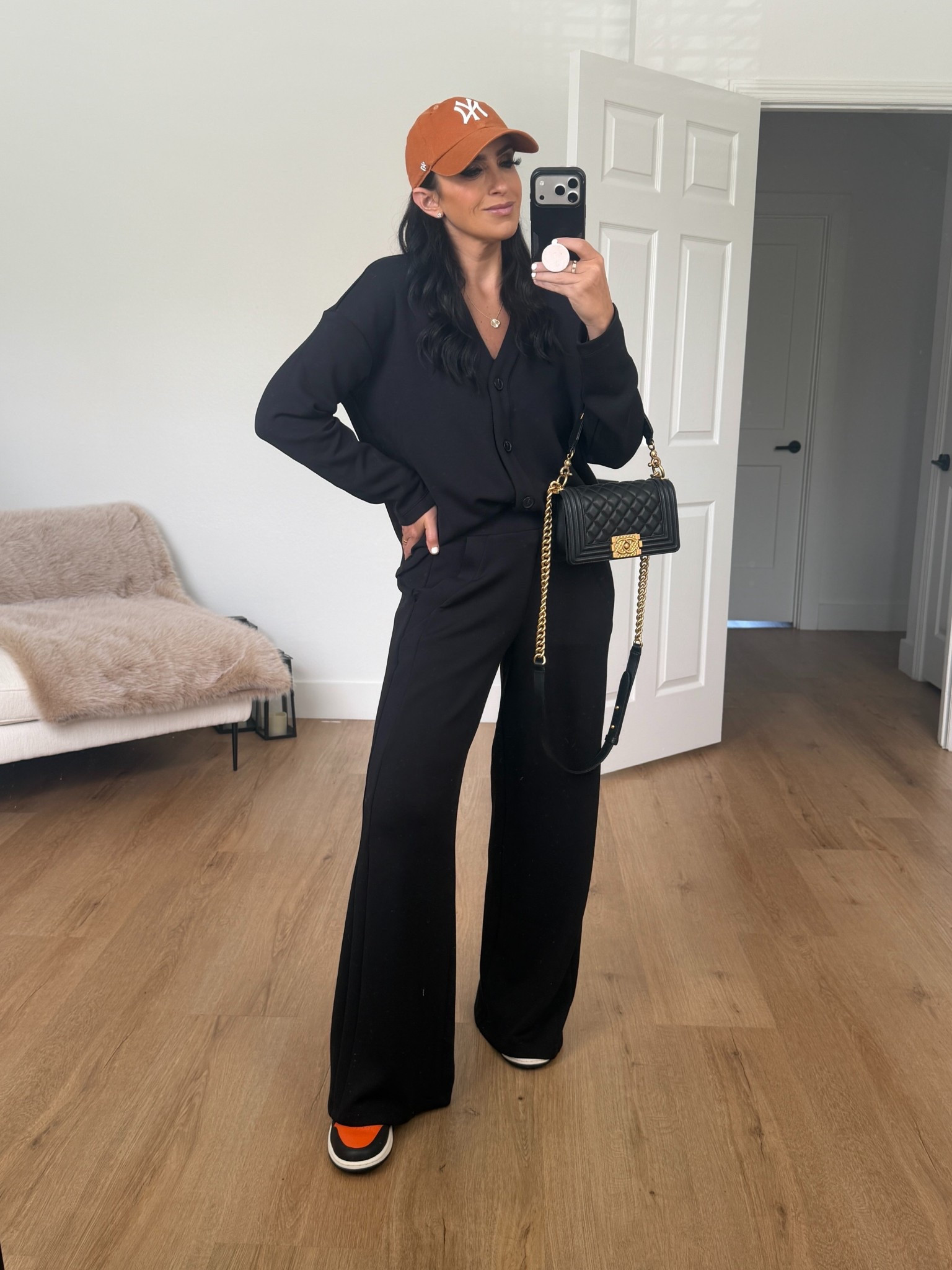 Spanx Air Essentials Cardigan- Im wearing a size Medium.

Spanx Air Essentials Wide Leg Pants- I’m wearing a size small.  