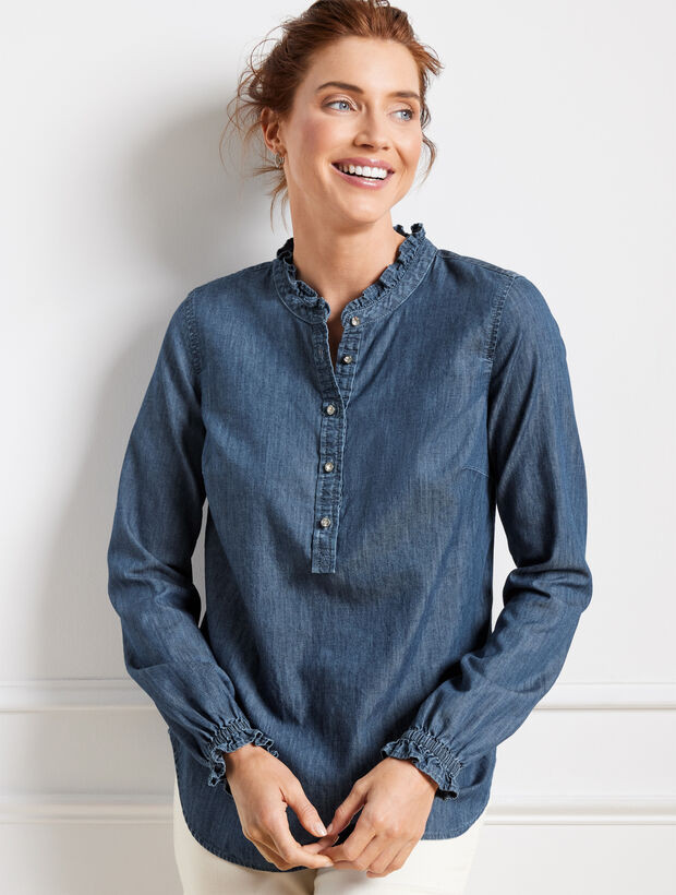 Ruffle Neck Denim Popover | Talbots