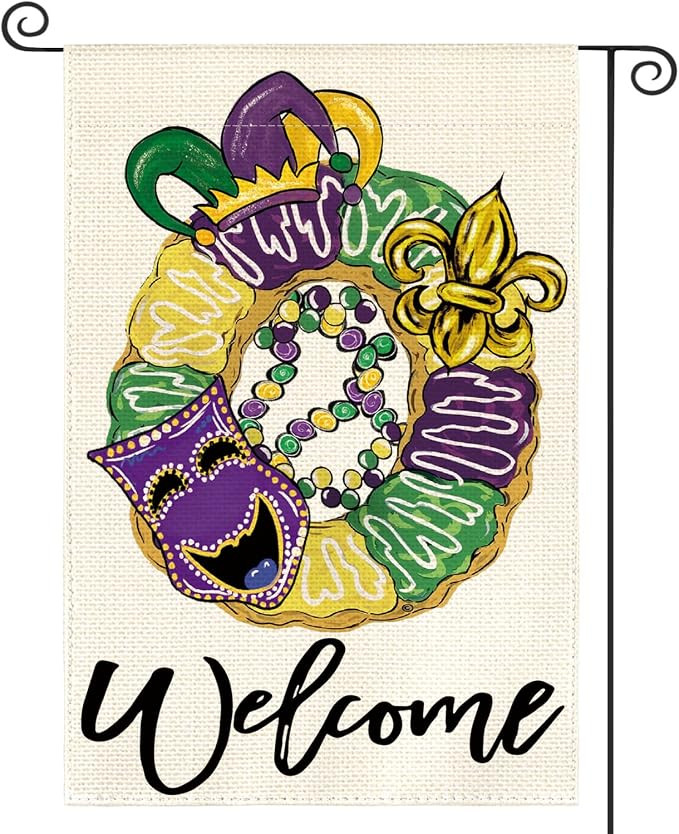 AVOIN colorlife Mardi Gras Donut Garden Flag 12x18 Inch Double Sided, Mask Fleur de Lis Welcome N... | Amazon (US)