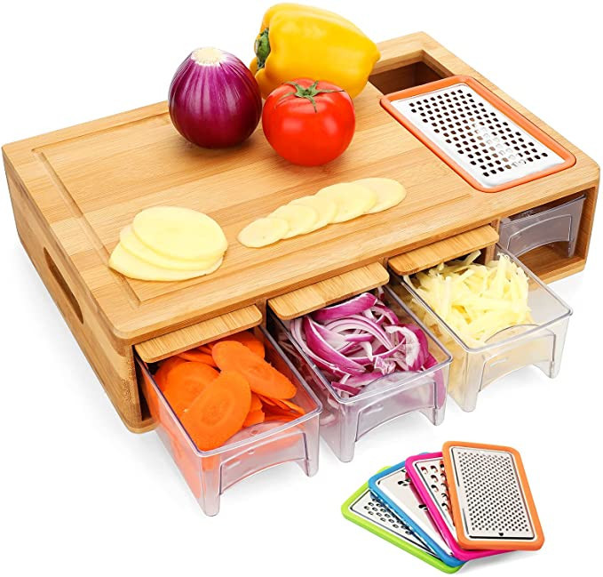BRITOR Bamboo Cutting Board with Drawers, Large Chopping Board with Juice Grooves, Easy-Grip Hand... | Amazon (US)