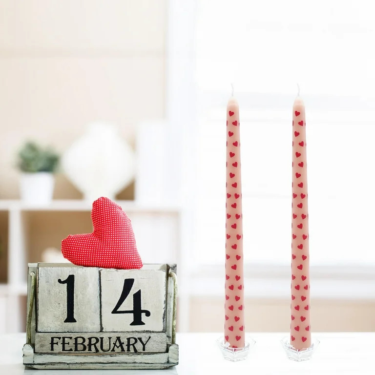 My Texas House Valentine 10" Red Hearts & Pink Taper Candles, Unscented, 2 Count | Walmart (US)