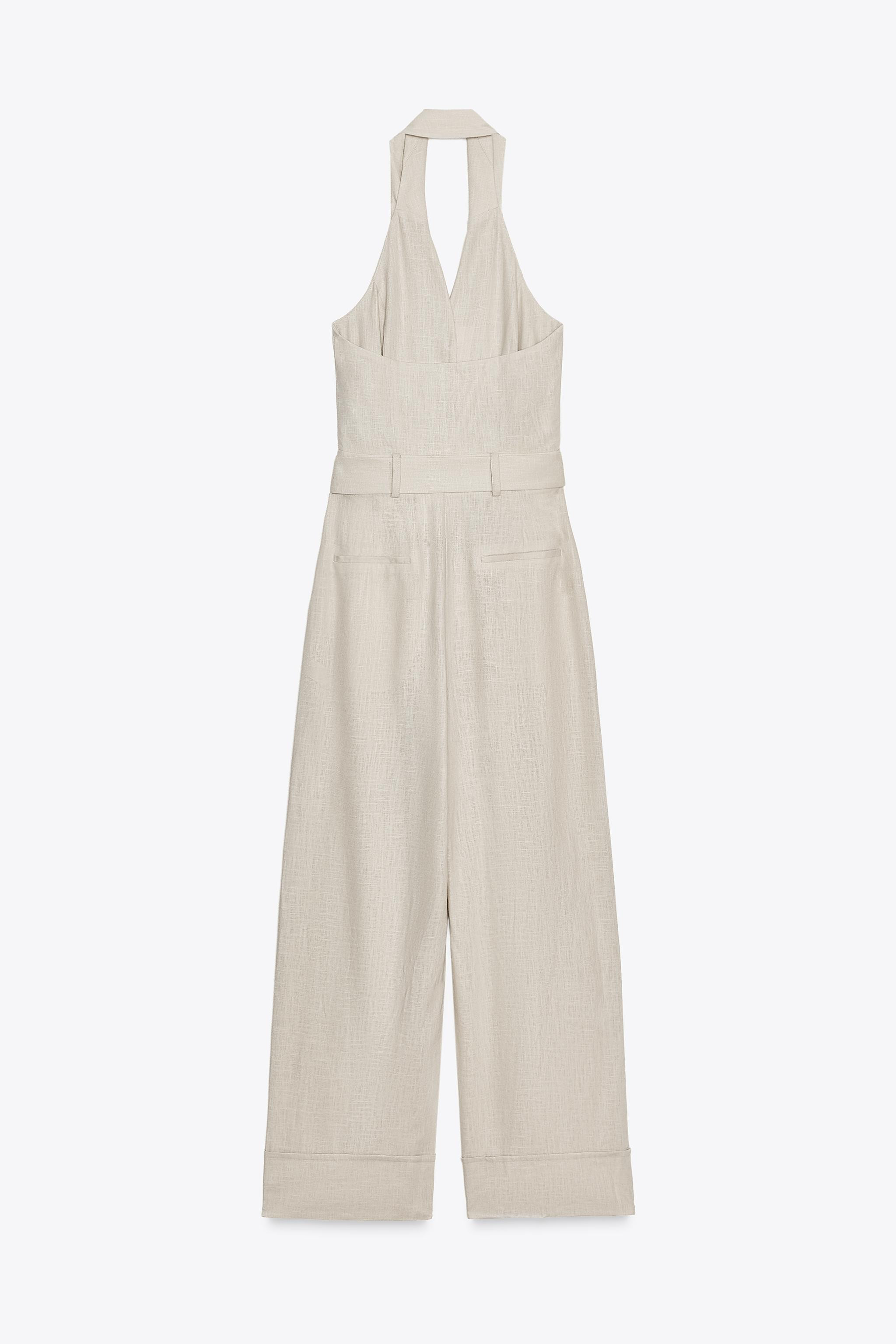 HALTER NECK LONG LINEN JUMPSUIT | Zara US