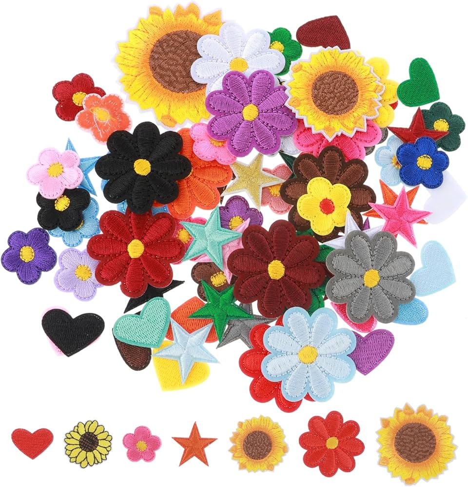 73PCS Flower Iron On Patches Iron On Patches Bulk for Clothes Star Hearts Appliques for Sew-on fo... | Amazon (US)