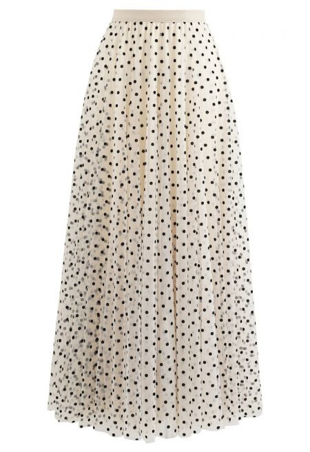 My Secret Garden Tulle Maxi Skirt in Cream Dots | Chicwish