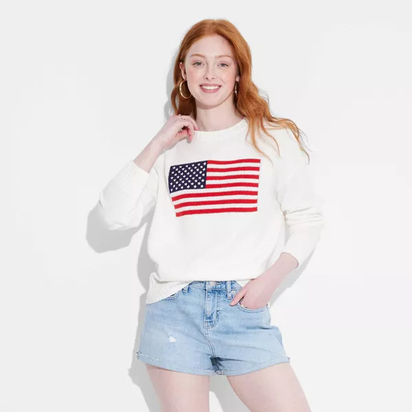 Women's Crewneck USA Pullover Sweater - Wild Fable™ Off-White | Target