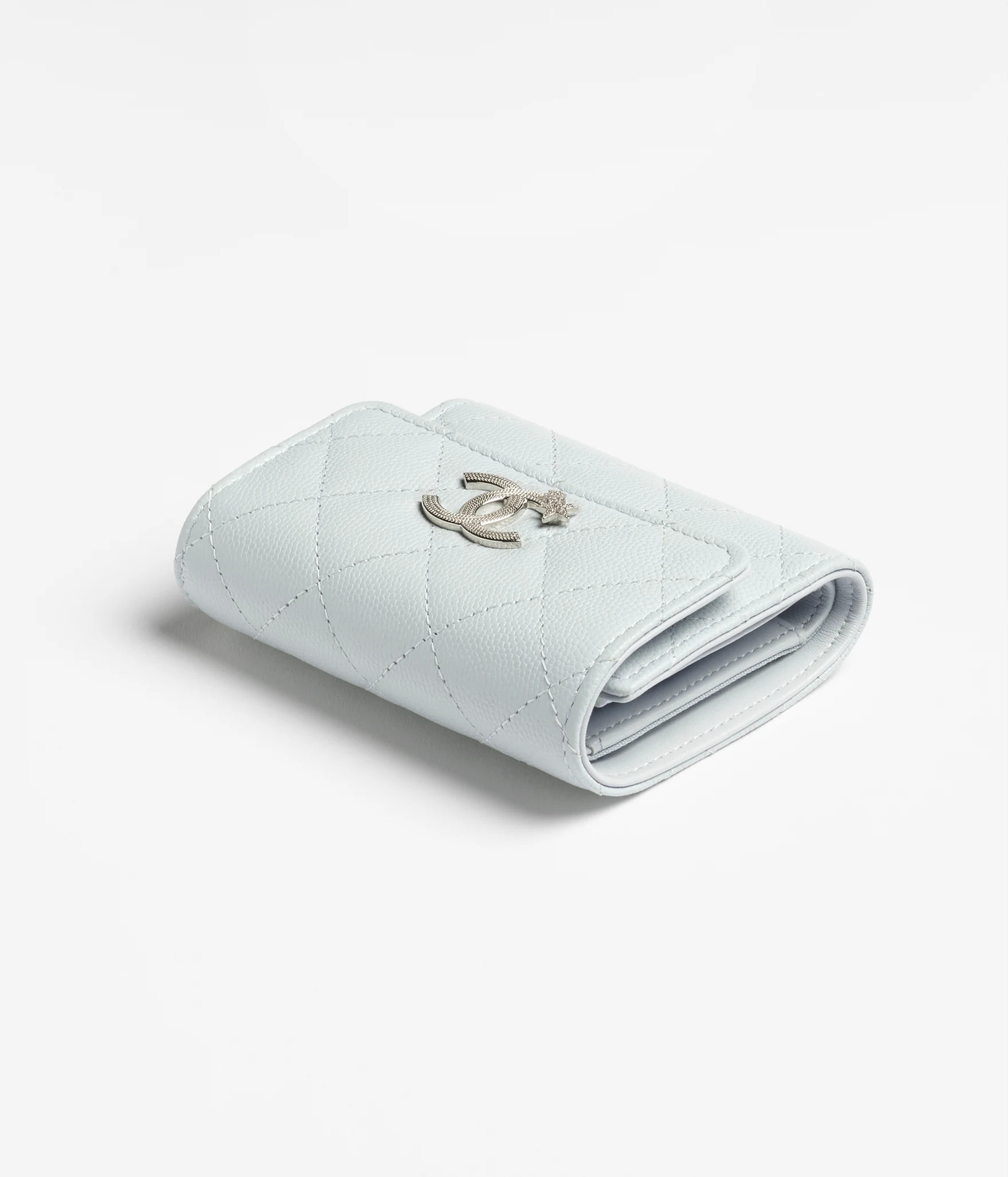 Small wallet - Shiny grained calfskin, strass & silver-tone metal, light blue — Fashion | CHANE... | Chanel, Inc. (US)