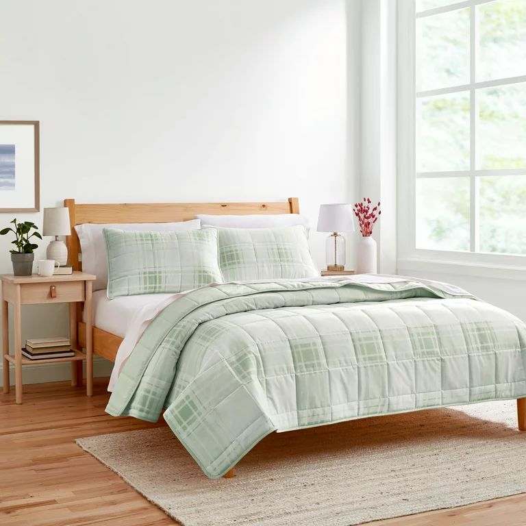 Gap Home Washed Plaid Organic Cotton Blend Quilt, Full/Queen, Olive, 1-Piece | Walmart (US)