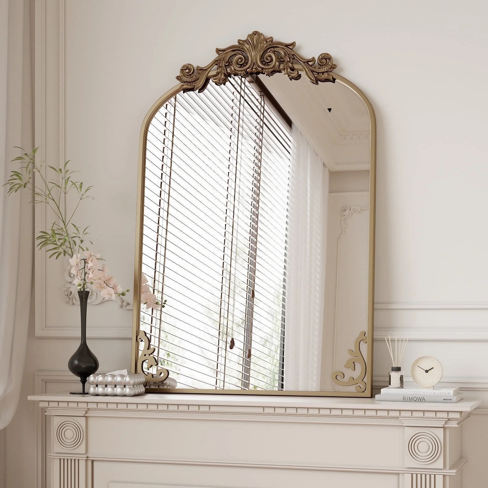 BEAUTYPEAK 38"x24" Vanity Wall Mirror Decorative Vintage Arch Bathroom Mirror,Bronze | Walmart (US)