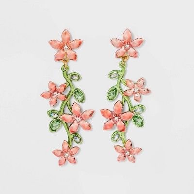 SUGARFIX by BaubleBar Metallic Flower Vine Drop Earrings - Pink/Green | Target