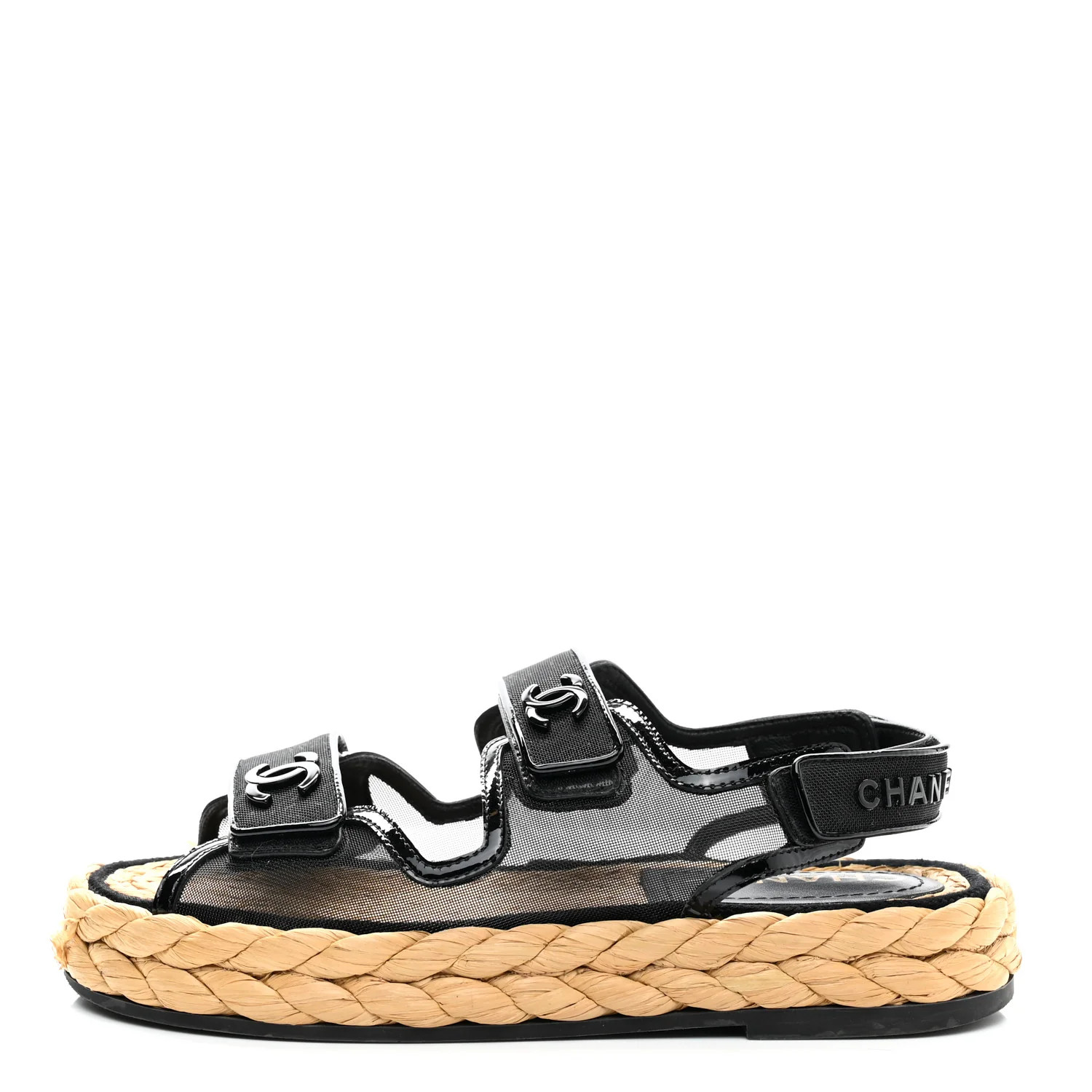 Mesh Patent Calfskin Velcro Dad Sandals 36 Black | FASHIONPHILE (US)