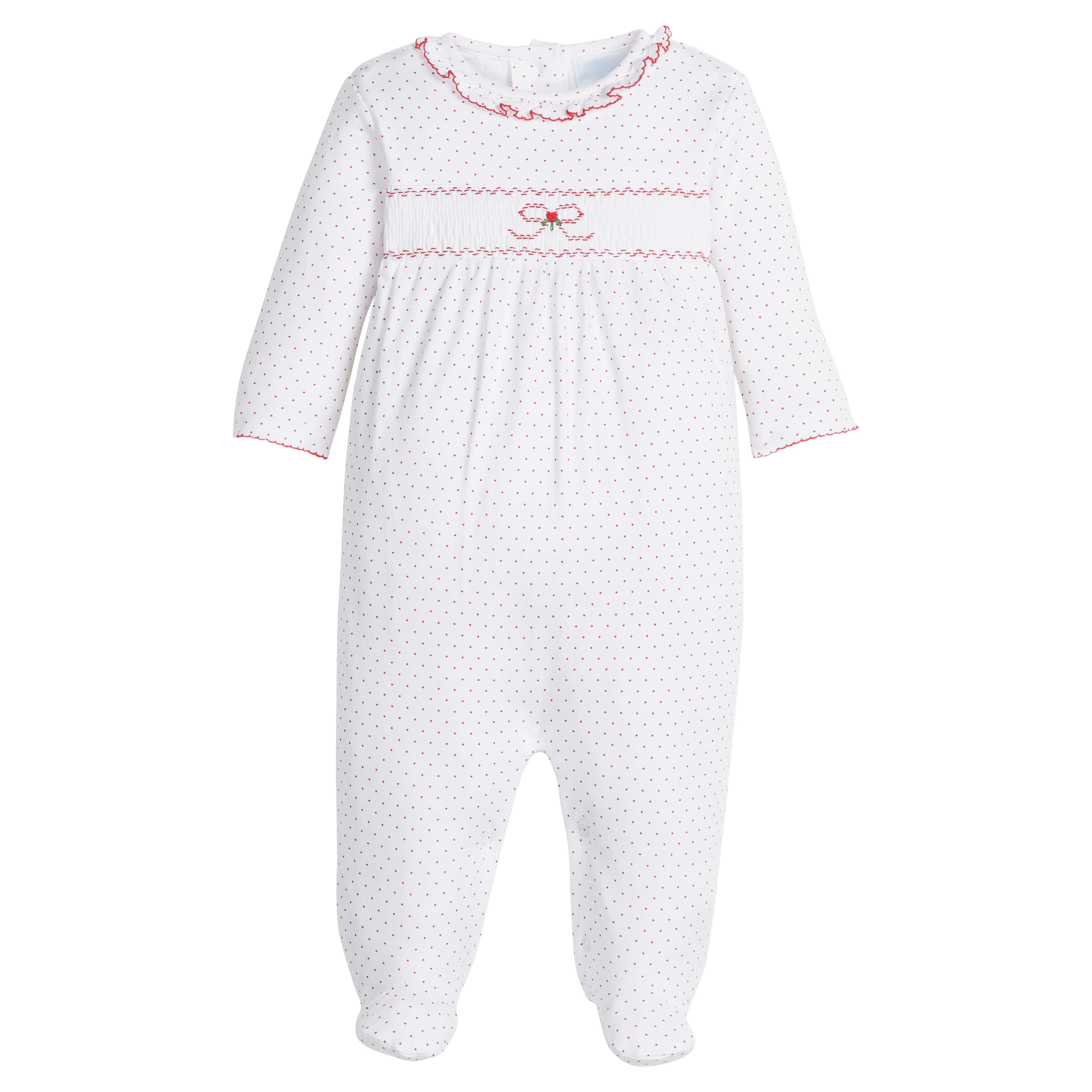 Baby Girls Red Bow Smocked Footie | Little English | Little English