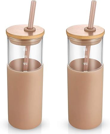 Tronco 24oz Glass Tumbler Glass Water Bottle Straw Silicone Protective Sleeve Bamboo Lid - BPA Fr... | Amazon (US)