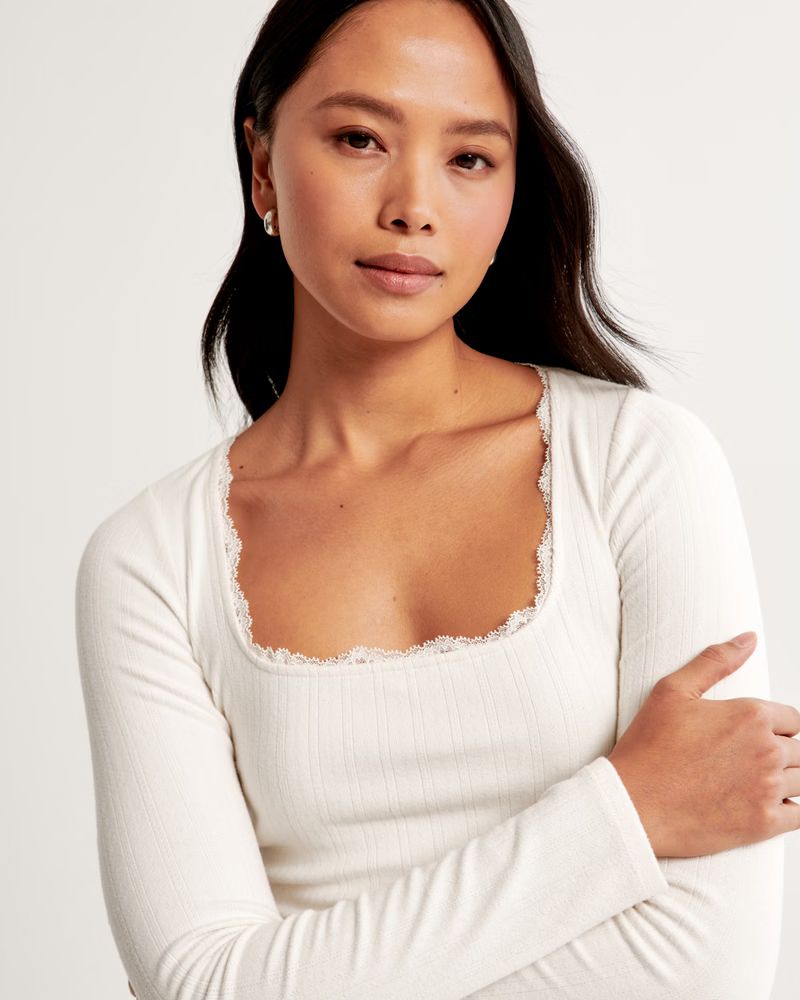 Lounge Long-Sleeve Pointelle Top | Abercrombie & Fitch (US)