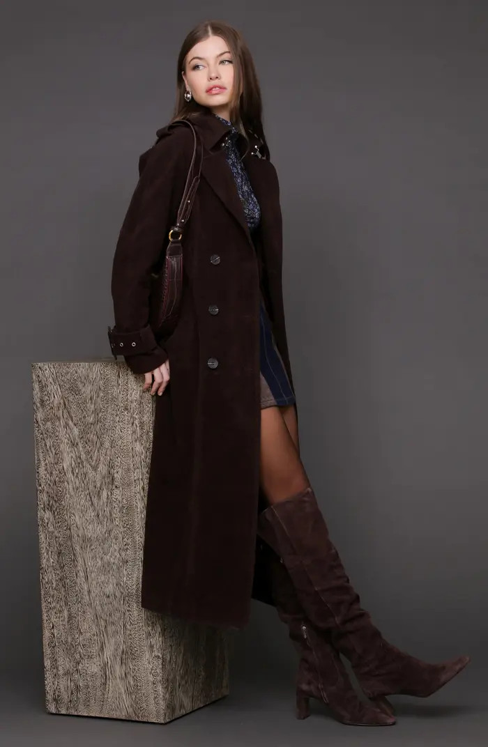 Double Breasted Faux Suede Trench Coat | Nordstrom