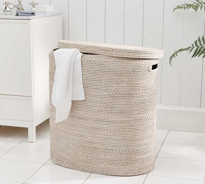Tava Handwoven Rattan Divided Hamper | Pottery Barn (US)