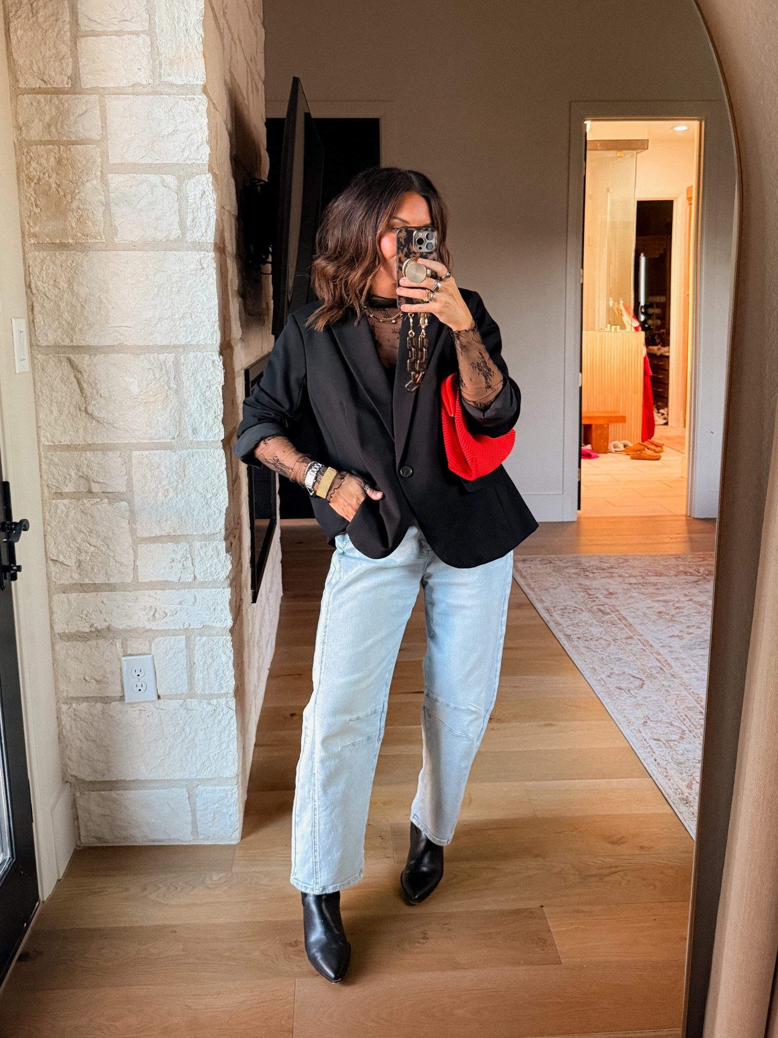 Lil date night look! 
Love this peekaboo layered look
Mesh long sleeve: XL
Blazer: XL
Jeans: TTS
Boots: TTS


#LTKValentine #LTKMidsize #LTKgrwm