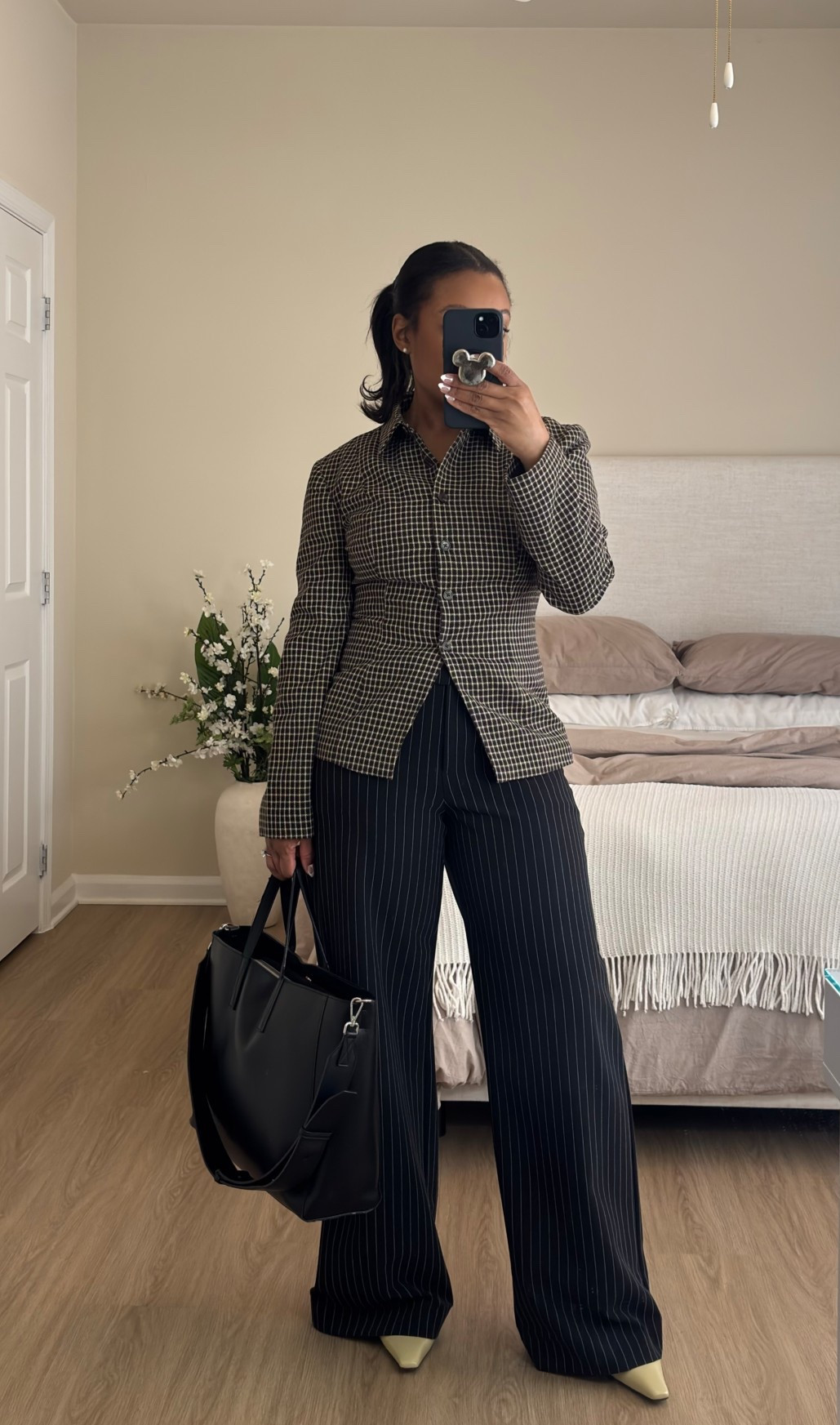 A fun work outfit. I love how these two different patterns look together!